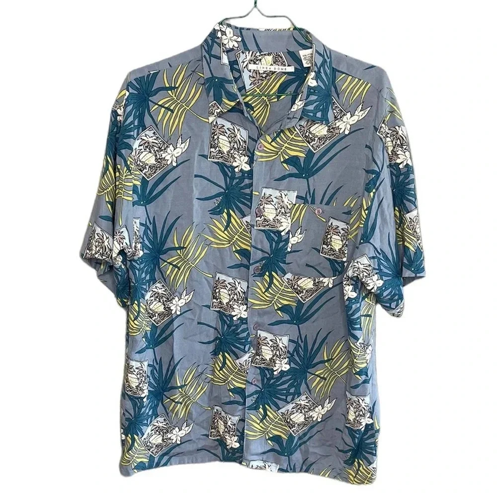 Linea Dome Men’s Hawaiian Floral Print Short Sleeve Button Down Shirt Size XXL
